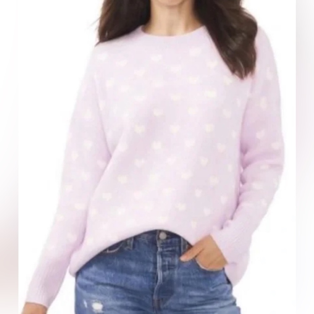 Vince Camuto Women’s Pullover Long Sleeve Soft Lilac Sweater/White Hearts Size S